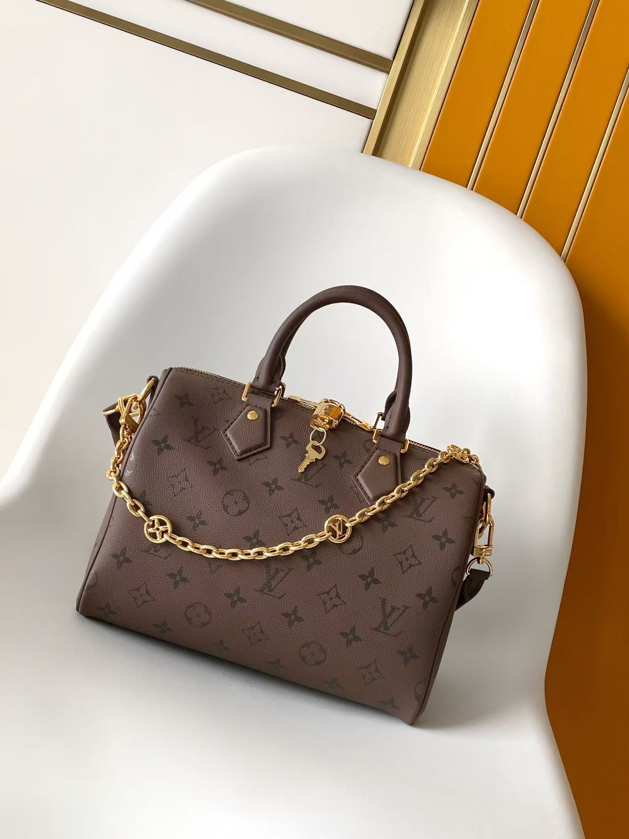 Louis Vuitton LV Classic Handbag Premium Canvas Model M28113 Padlock Detail Travel Ready Luxury Designer